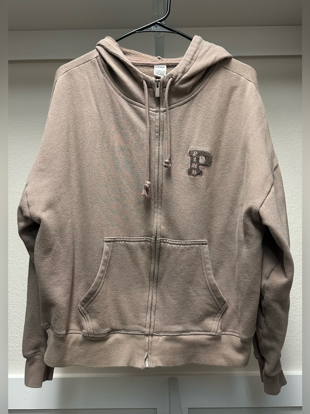 Pink Full-Zip Hoodie in Taupe